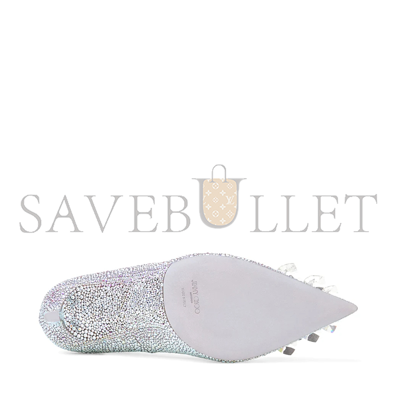 JIMMY CHOO CRYSTAL SLIPPER 85 IRIDESCENT CRYSTAL POINTED-TOE PUMPS WITH HEARTS CRYSTALSLIPPER85CQH
